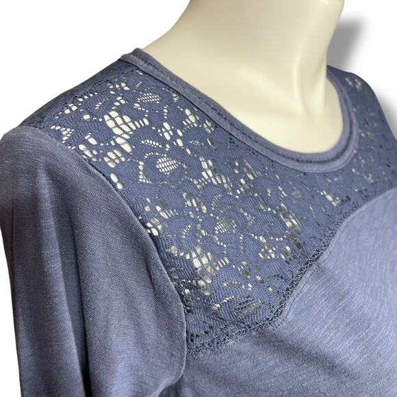 NorthCrest Womens Long Sleeve T Shirt Top Sheer Lace Shoulder Pullover Blue 2X - Picture 6 of 8
